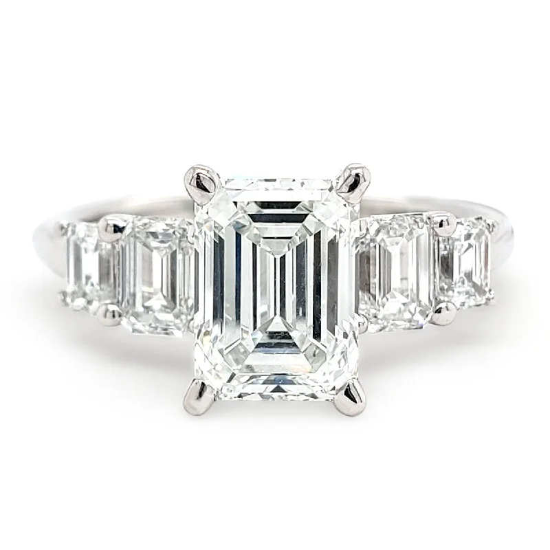 Unique engagement rings with colored diamonds-Emerald Cut 5 Stone Lab-Created Diamond Engagement Ring in White Gold, 3.0 cttw