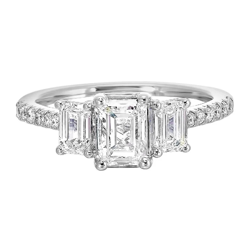 Stunning solitaire engagement rings for women-3-Stone Emerald Cut Lab Created Diamond Engagement Ring, 1.74 ctw.