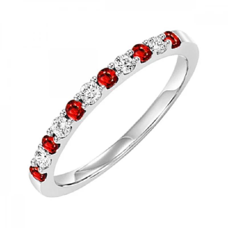 Affordable engagement rings with diamonds-Colorful Ruby and Diamond Band Ring in White Gold, 0.375 cttw