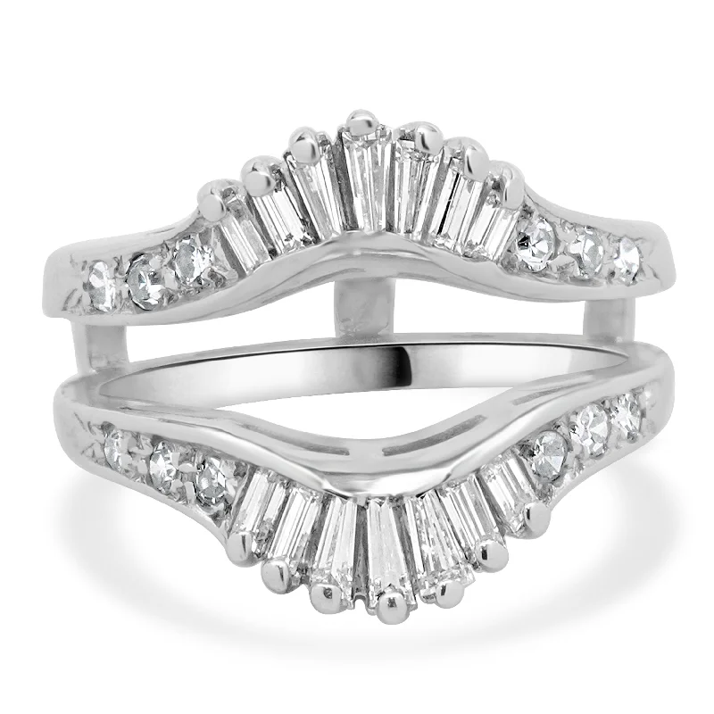 Classic engagement rings with white diamond accents-14 Karat White Gold Diamond Ring Guard