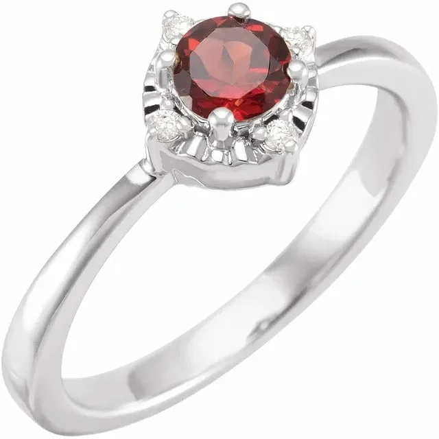 Classic engagement rings with radiant cut diamonds-Garnet Ring with Diamonds