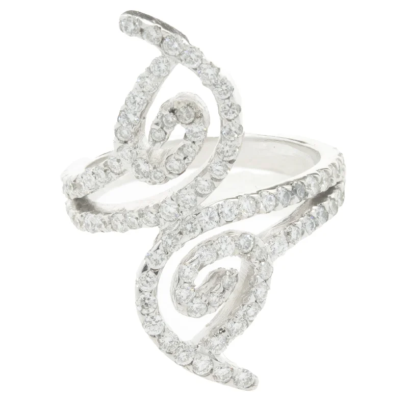 Classic engagement rings with white diamond accents-18 Karat White Gold Diamond Floral Long Finger Ring