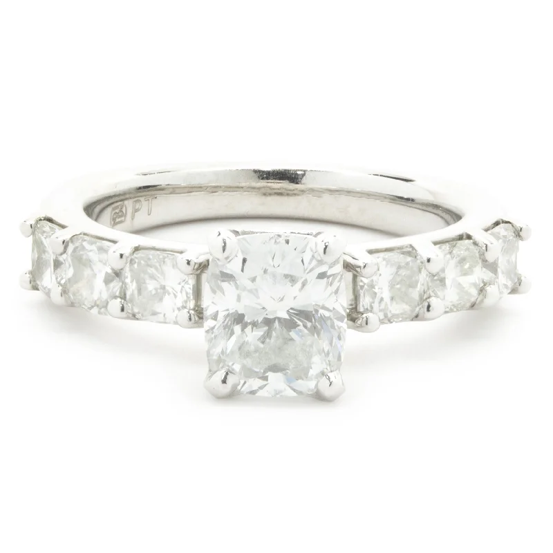 Custom-designed engagement rings with floral designs-Platinum Cushion Cut Diamond Engagement Ring