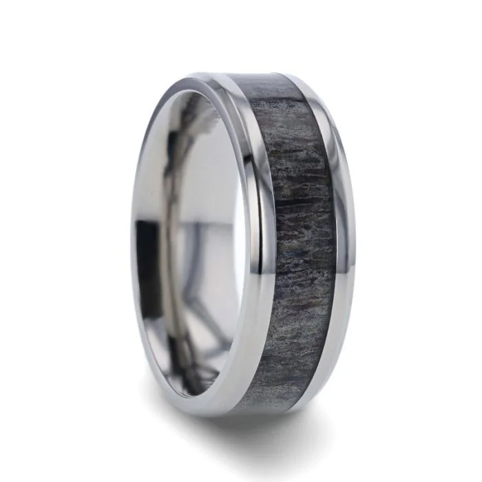 Antique-style rings for women-Titanium Men's Wedding Band with Deer Antler Inlay