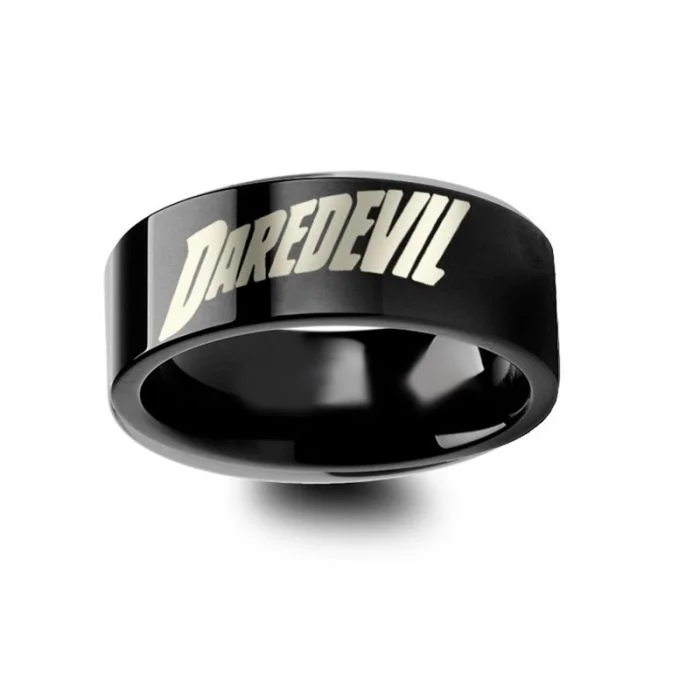 Custom-designed diamond rings-Daredevil Black Tungsten Men's Wedding Band