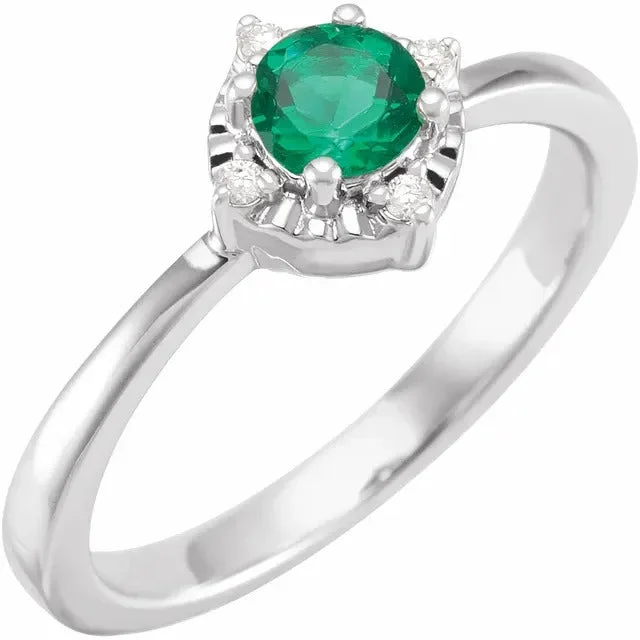 Unique engagement rings with halo designs-Lab Created Emerald Ring with Diamonds