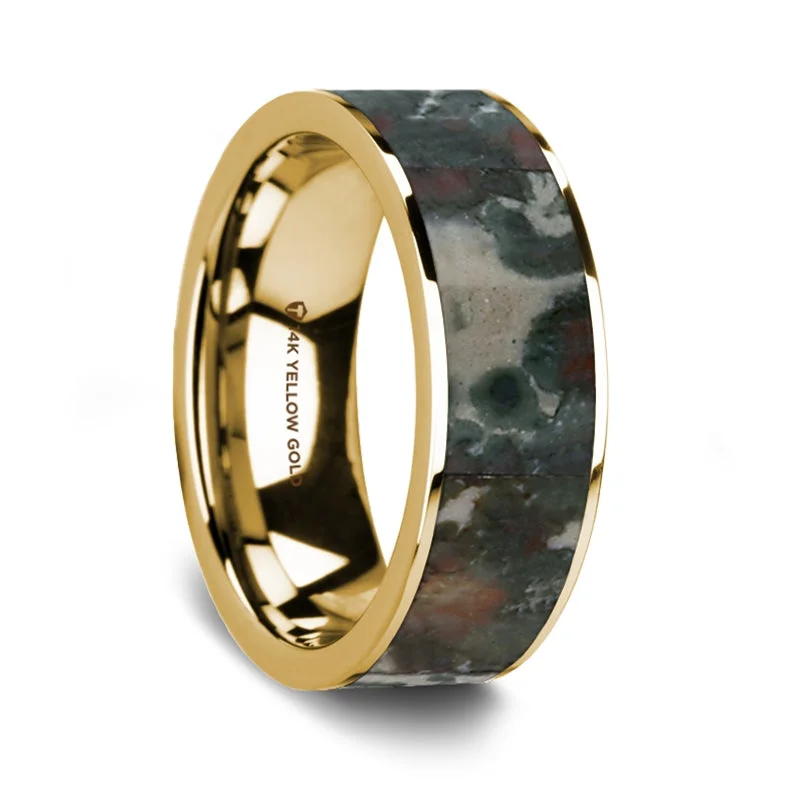 Unique sapphire rings for women-Coprolite Inlay 14k Yellow Gold Men's Wedding Band