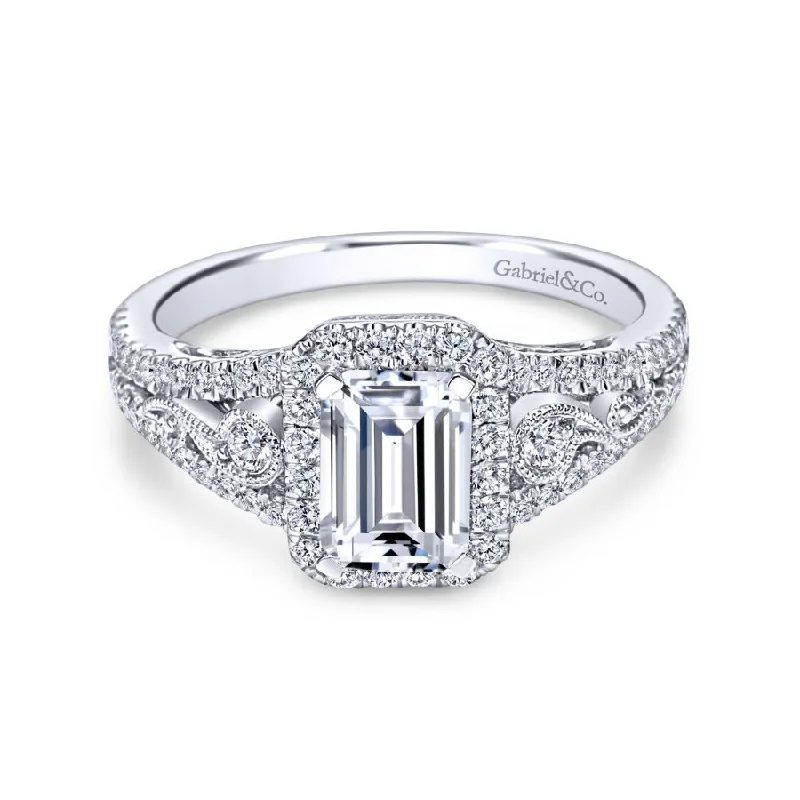 Unique engagement rings with sapphire halos-Marlena Emerald Cut Engagement Ring Setting