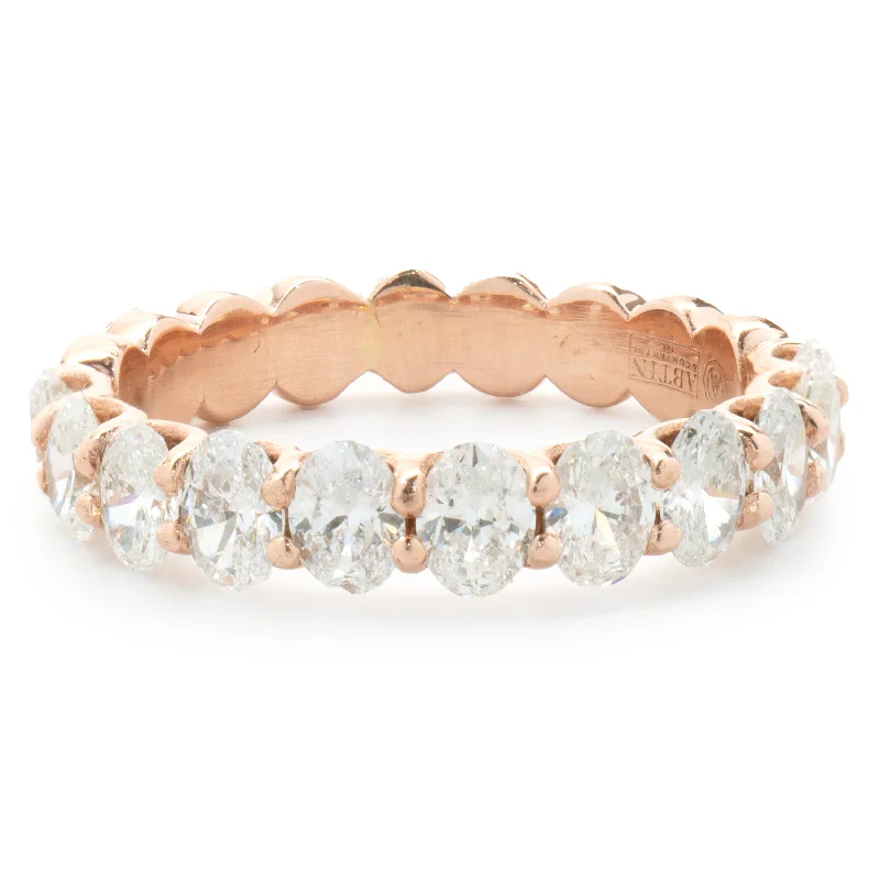 Affordable engagement rings with cushion cut stones-14 Karat Rose Gold Oval Cut Diamond Band