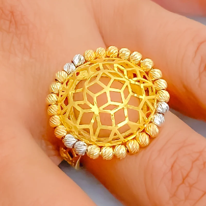 Engagement rings with radiant-cut diamonds-Vibrant Floral Net 21k Gold Ring