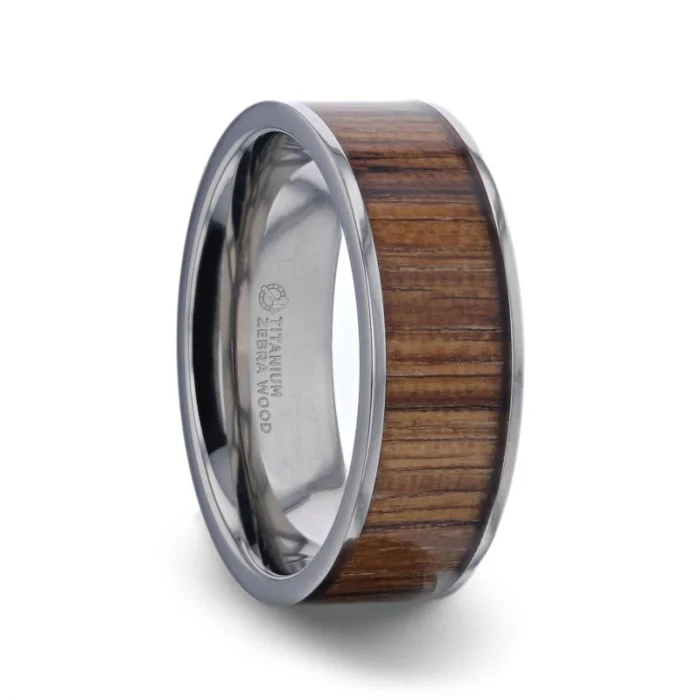 Engagement rings with princess-cut stones-Titanium Men's Wedding Band with Zebra Wood Inlay