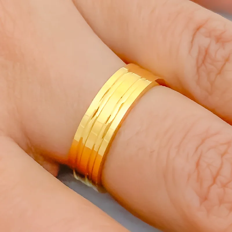 Rose gold rings for women-Striped Smooth Finish 22k Gold Band