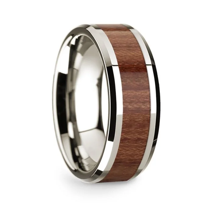 Stackable rings for women-14k White Gold Men's Wedding Band with Rosewood Inlay