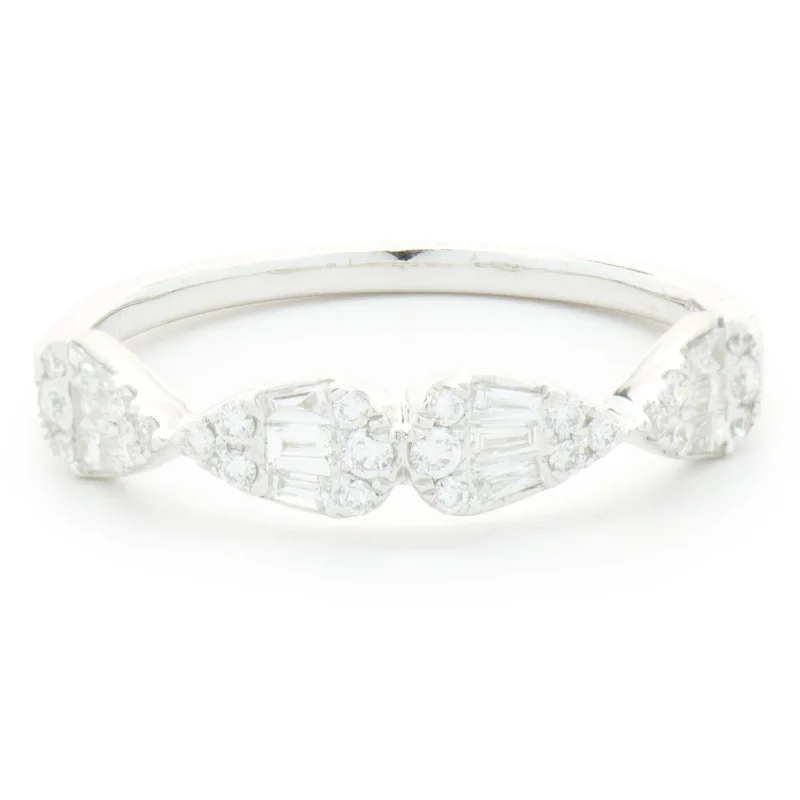 Designer engagement rings with intricate settings-18 Karat White Gold Mosaic Set Pear Shape Diamond Band