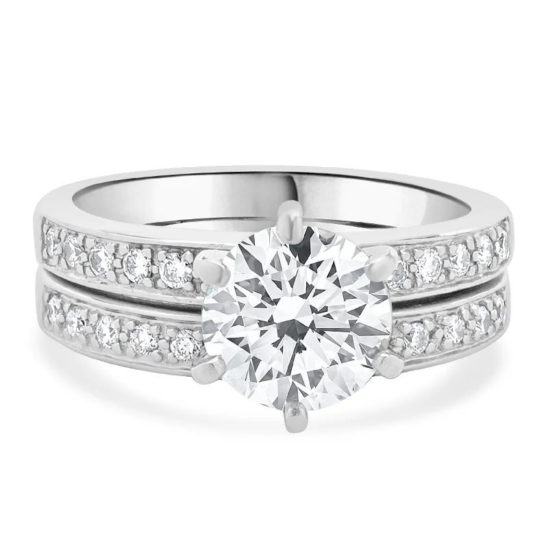 Luxury engagement rings with diamond bands-14 Karat White Gold Round Brilliant Cut Diamond Engagement Ring