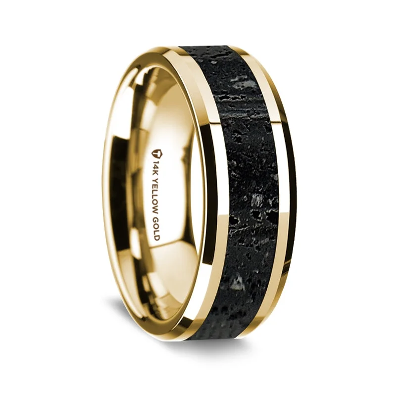 Affordable engagement rings for women-14k Yellow Gold Men's Wedding Band with Lava Inlay