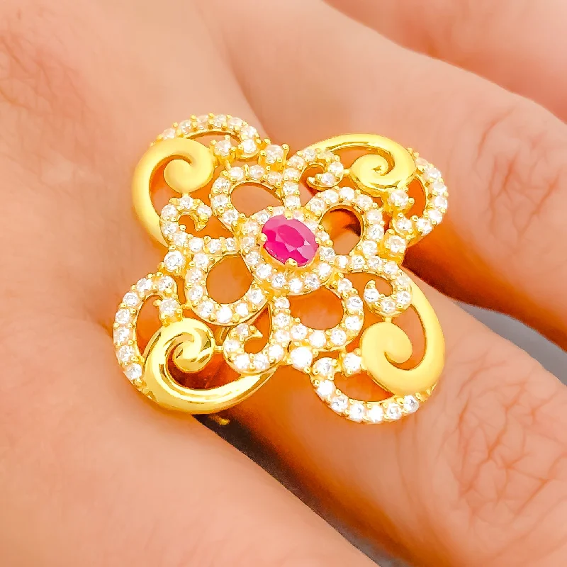 Unique promise rings for women-Intricate Floral Vine Statement 22k Gold Ring