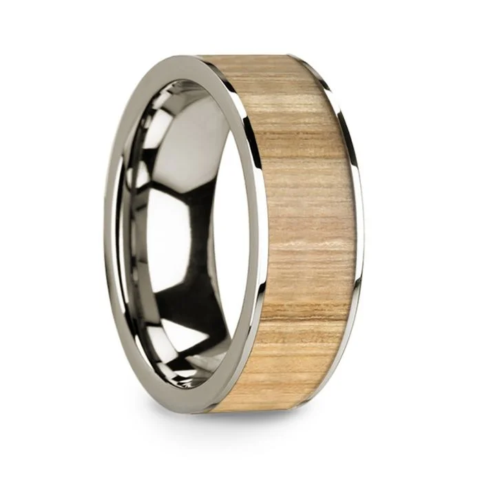 Unique rings with emerald stones-Ash Wood Inlay 14k White Gold Men's Wedding Band