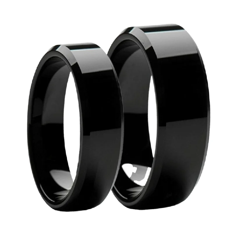 Designer rings with sapphires-Classic Black Tungsten Couple's Matching Wedding Band Set