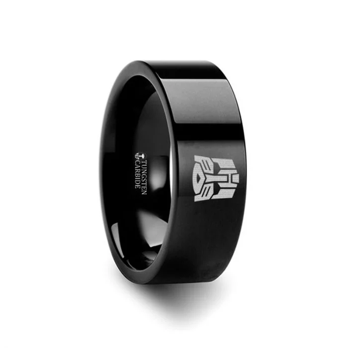 Custom rings with custom initials-Transformers Autobots Black Tungsten Men's Wedding Band