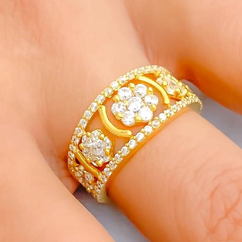 Beautiful rings with intricate designs-Palatial Shimmering 22k Gold CZ Statement Ring