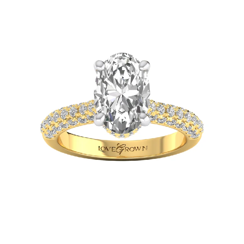 Vintage engagement rings with filigree settings-14kt Two-Tone 3.65cttw Lab-Grown Diamond Side Stone Oval Center Engagement Ring