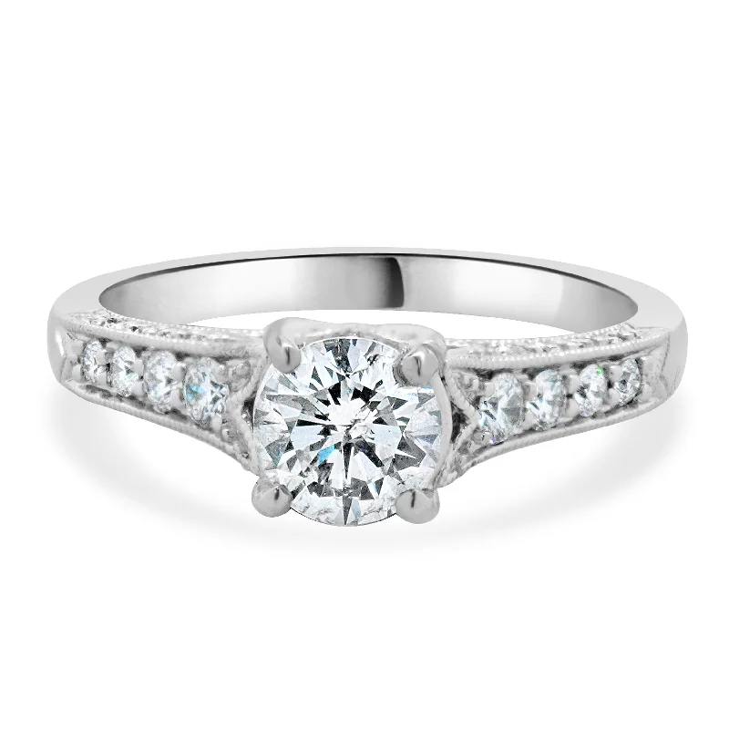 Simple and elegant engagement rings-14 Karat White Gold Round Brilliant Cut Diamond Engagement Ring