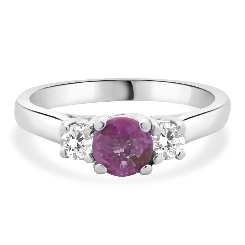 Designer engagement rings with intricate settings-14 Karat White Gold Pink Sapphire and Diamond Ring