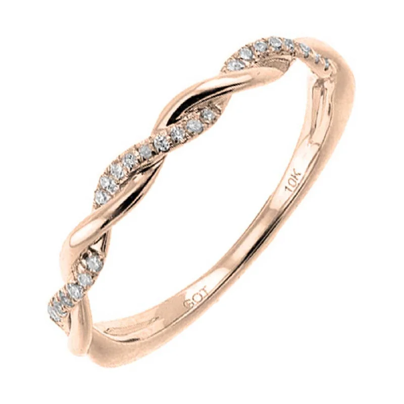 Classic princess cut engagement rings-Woven Twist Rose Gold Stackable Diamond Band, 0.05 cttw