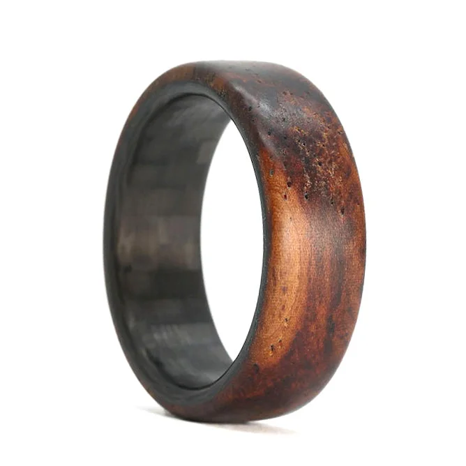 Custom rings with birthstones-Cocobolo Wood and Carbon Fiber Men's Wedding Band