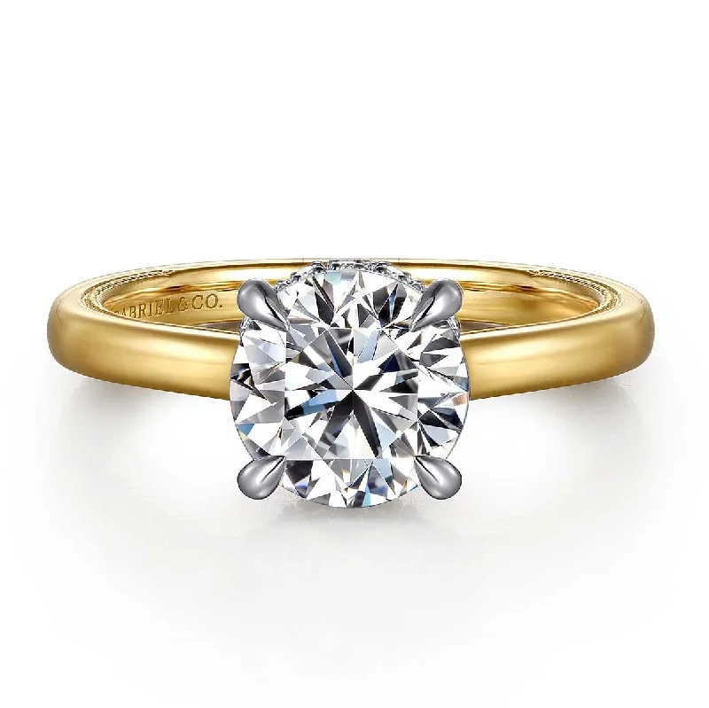 Custom engagement rings with mixed metals-Sandi Round Diamond Engagement Ring Setting with Hidden Halo in Yellow Gold