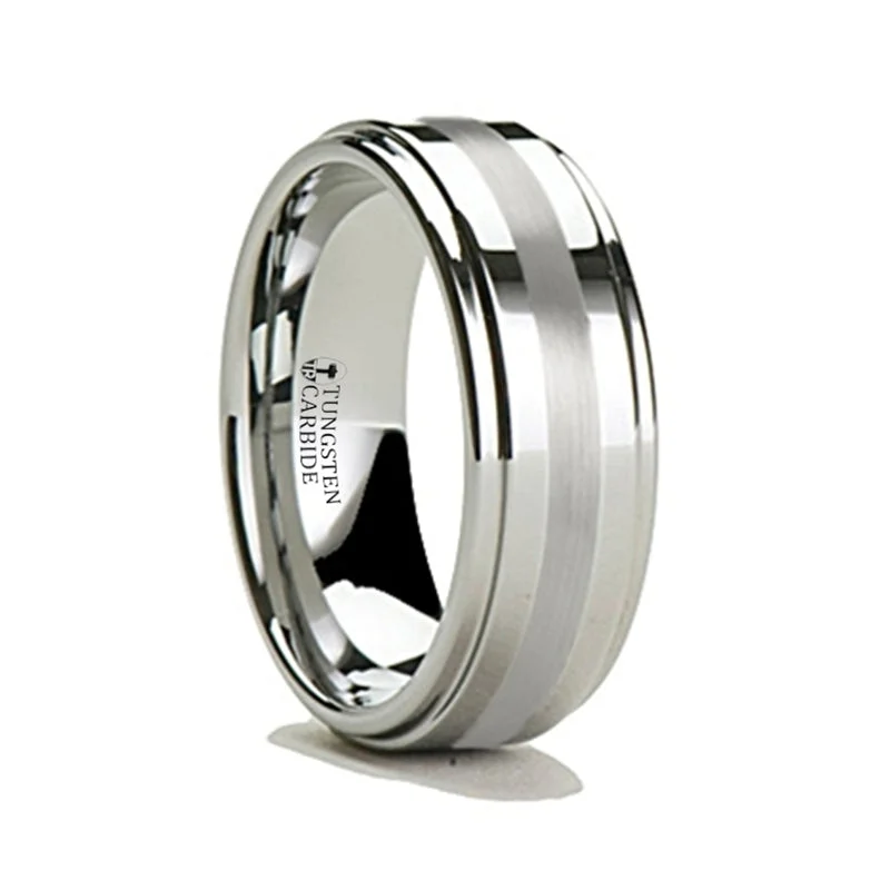 Elegant rings with pearl accents-Men's Tungsten Wedding Band with Silver Inlay