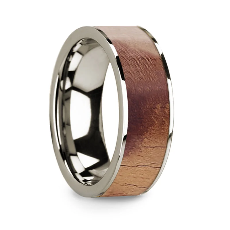 Elegant rings for gift-giving-Olive Wood Inlay 14k White Gold Men's Wedding Band