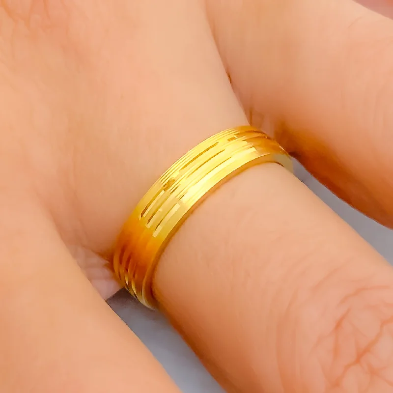 Statement rings with gemstones-Striped Bespoke Golden 22k Gold Band