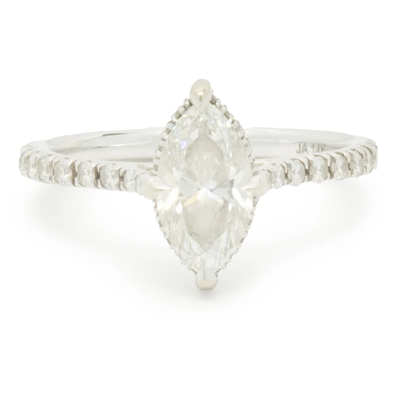 Affordable engagement rings with white gold bands-14 Karat White Gold Marquise Cut Diamond Engagement Ring