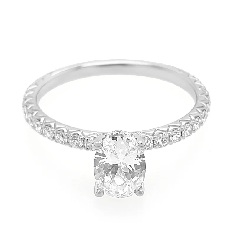 Elegant engagement rings with oval diamonds-Classic Diamond Engagement Ring Setting with Diamond Pave Band, 0.46 cttw