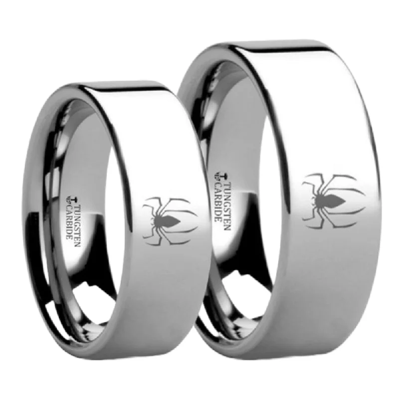 Custom wedding rings with engraving-Spiderman Tungsten Couple's Matching Wedding Band Set