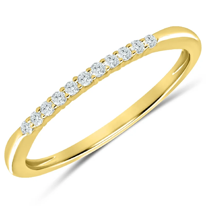 Luxury engagement rings with pave diamonds-Delicate Yellow Gold Diamond Anniversary Band with 11 Prong Set Diamonds, 0.10 cttw