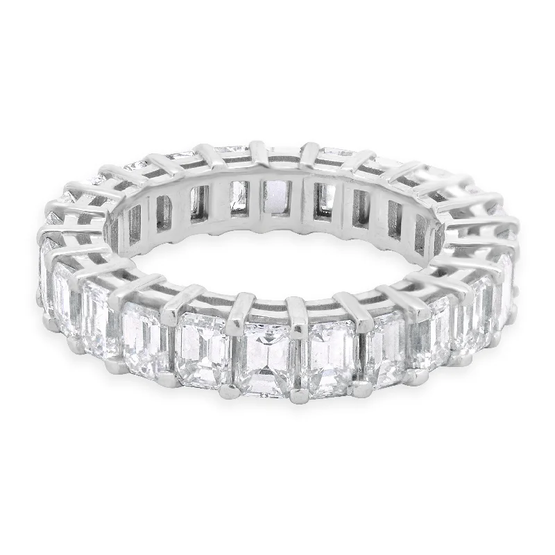 Affordable engagement rings with emerald gemstones-14 Karat White Gold Emerald Cut Diamond Eternity Band