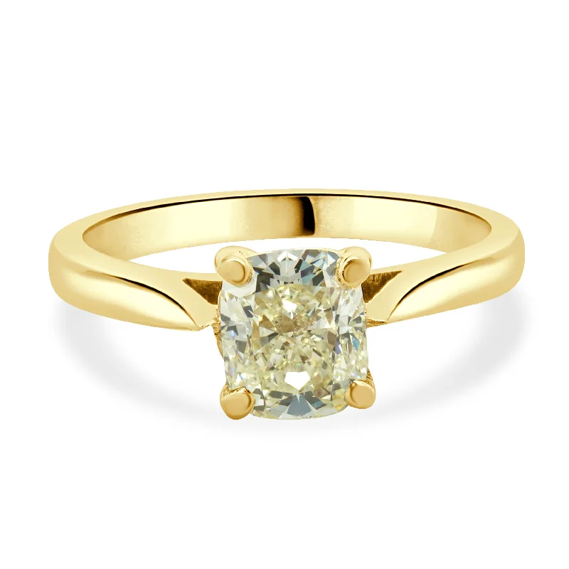 Classic engagement rings with radiant cut diamonds-14 Karat Yellow Gold Cushion Cut Diamond Engagement Ring