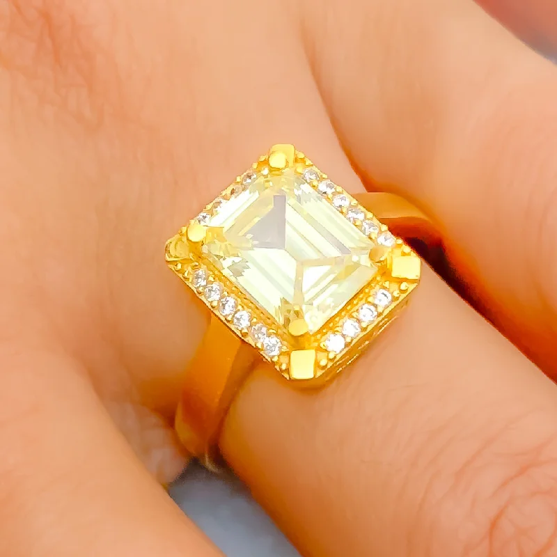 Luxury rings with topaz gemstones-Elegant Shimmering 22k Gold CZ Ring w/ Solitaire Stone