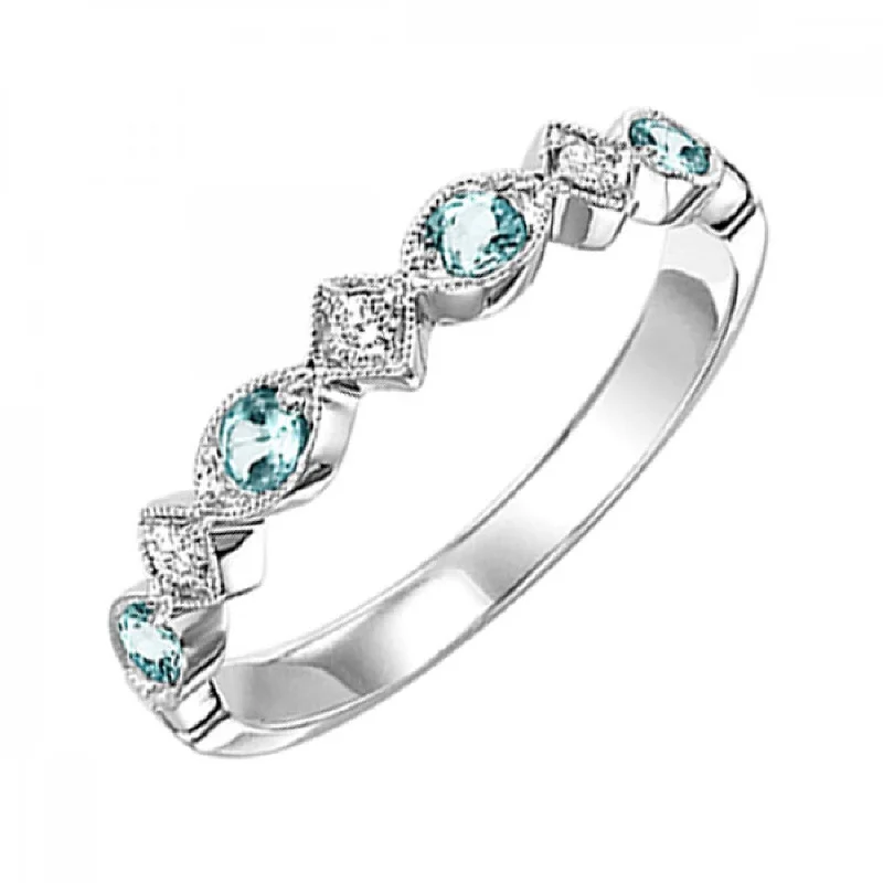 Affordable engagement rings with cushion cut stones-Blue Topaz and Diamond Stacking Ring