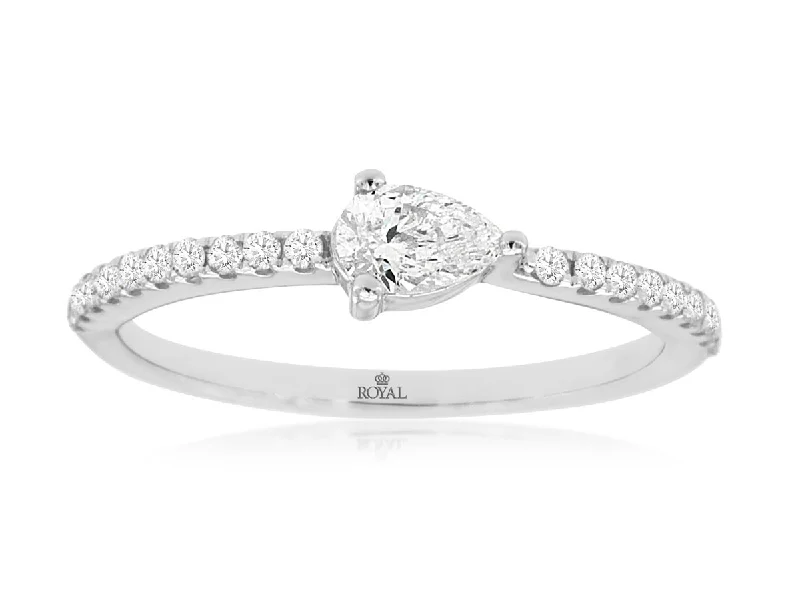 Vintage engagement rings with filigree settings-Pear Shaped Diamond Pave Engagement Ring in 14k White Gold, 0.42cttw