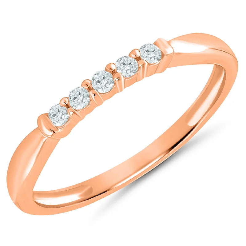 Custom engagement rings with mixed metals-Rose Gold Diamond Anniversary Band with 5 Prong Set Diamonds, 0.10 cttw