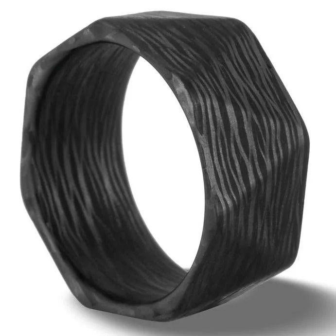 Elegant rings for special occasions-Faceted Men's Carbon Fiber Men's Wedding Band