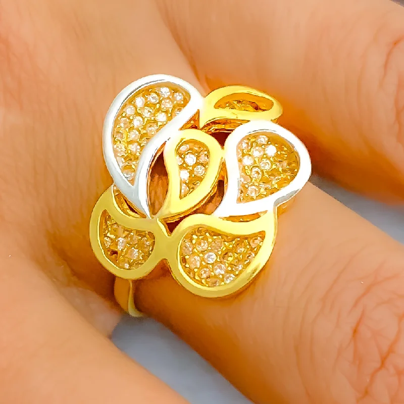 Stylish silver rings for women-Flowing Paisley CZ 22k Gold Ring