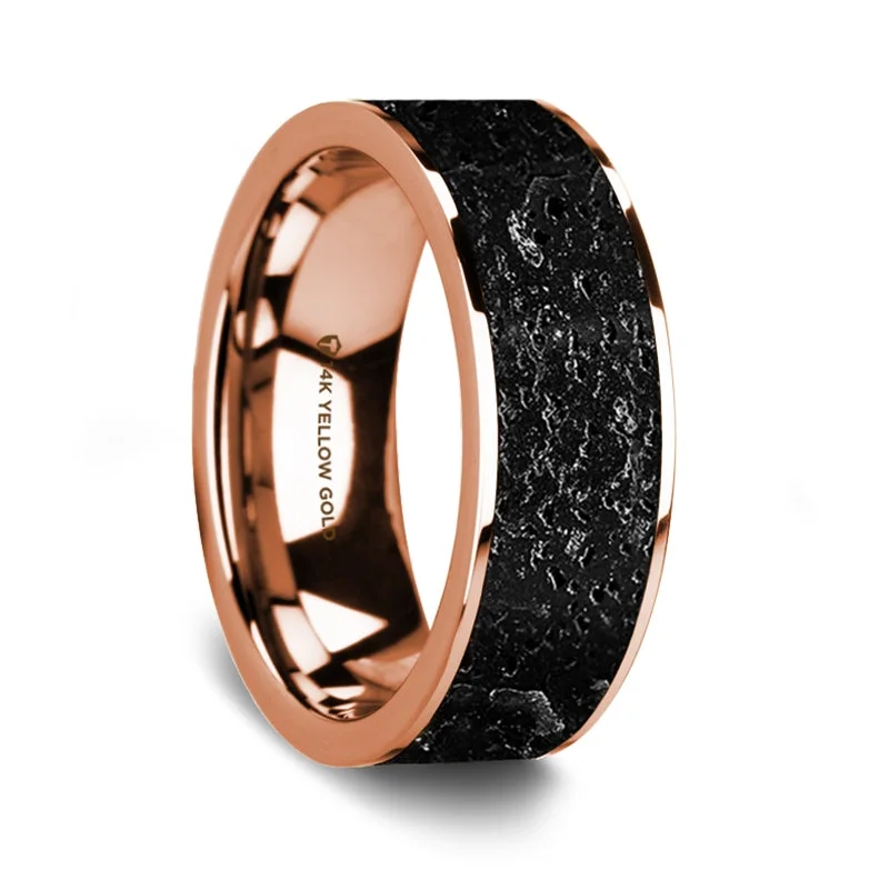 Modern minimalist rings for women-Lava Rock Inlay 14k Rose Gold Men's Wedding Band