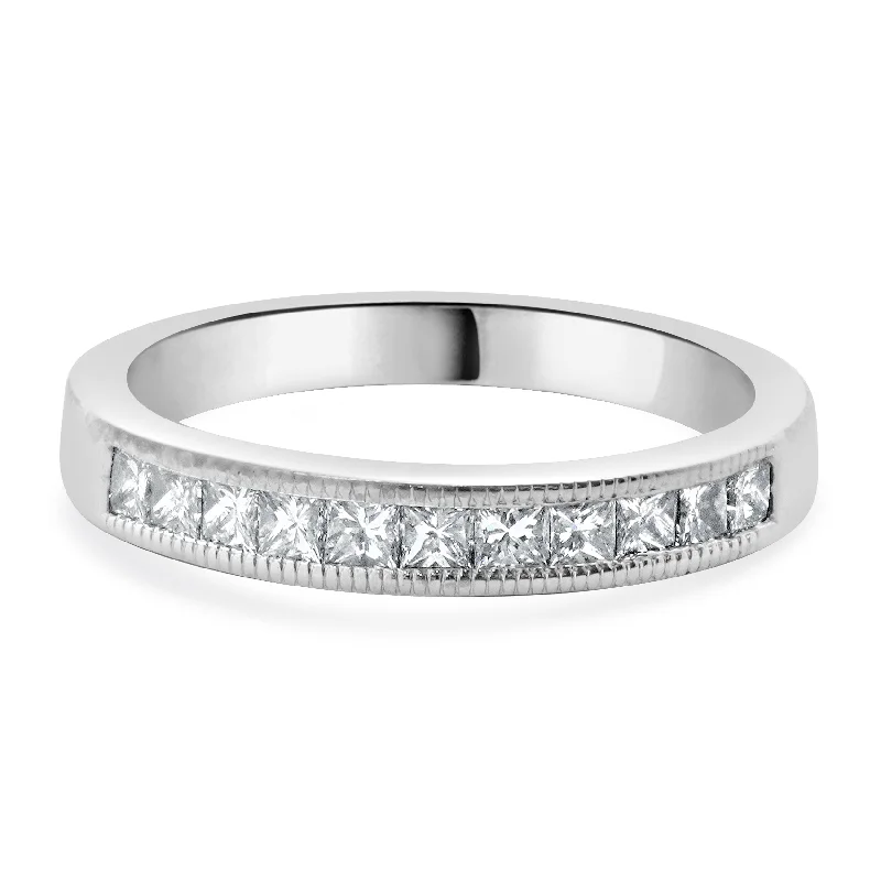 Beautiful engagement rings with princess cut diamonds-14 Karat White Gold Princess Cut Diamond Band