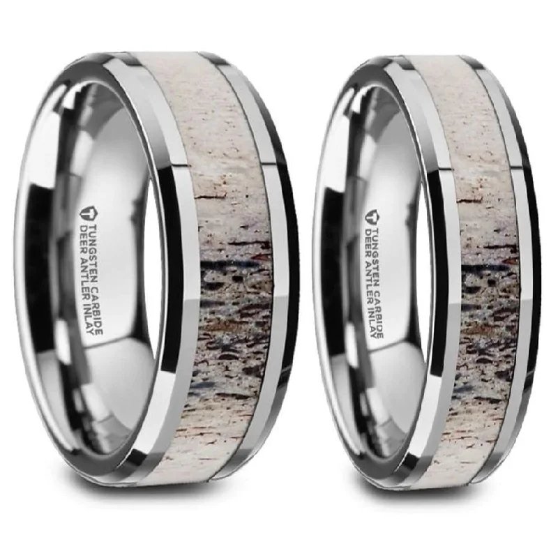 Affordable rings for budget-conscious buyers-Ombre Deer Antler Inlaid Tungsten Couple's Matching Wedding Band Set