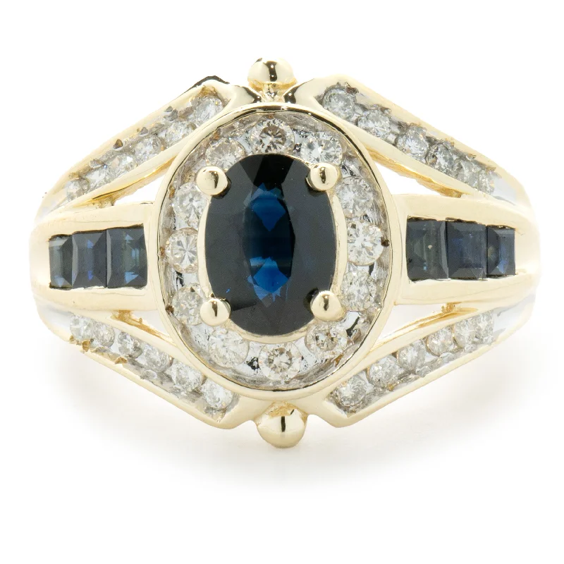 Stunning engagement rings with diamond halos-14 Karat Yellow Gold Vintage Oval Sapphire and Diamond Cocktail Ring